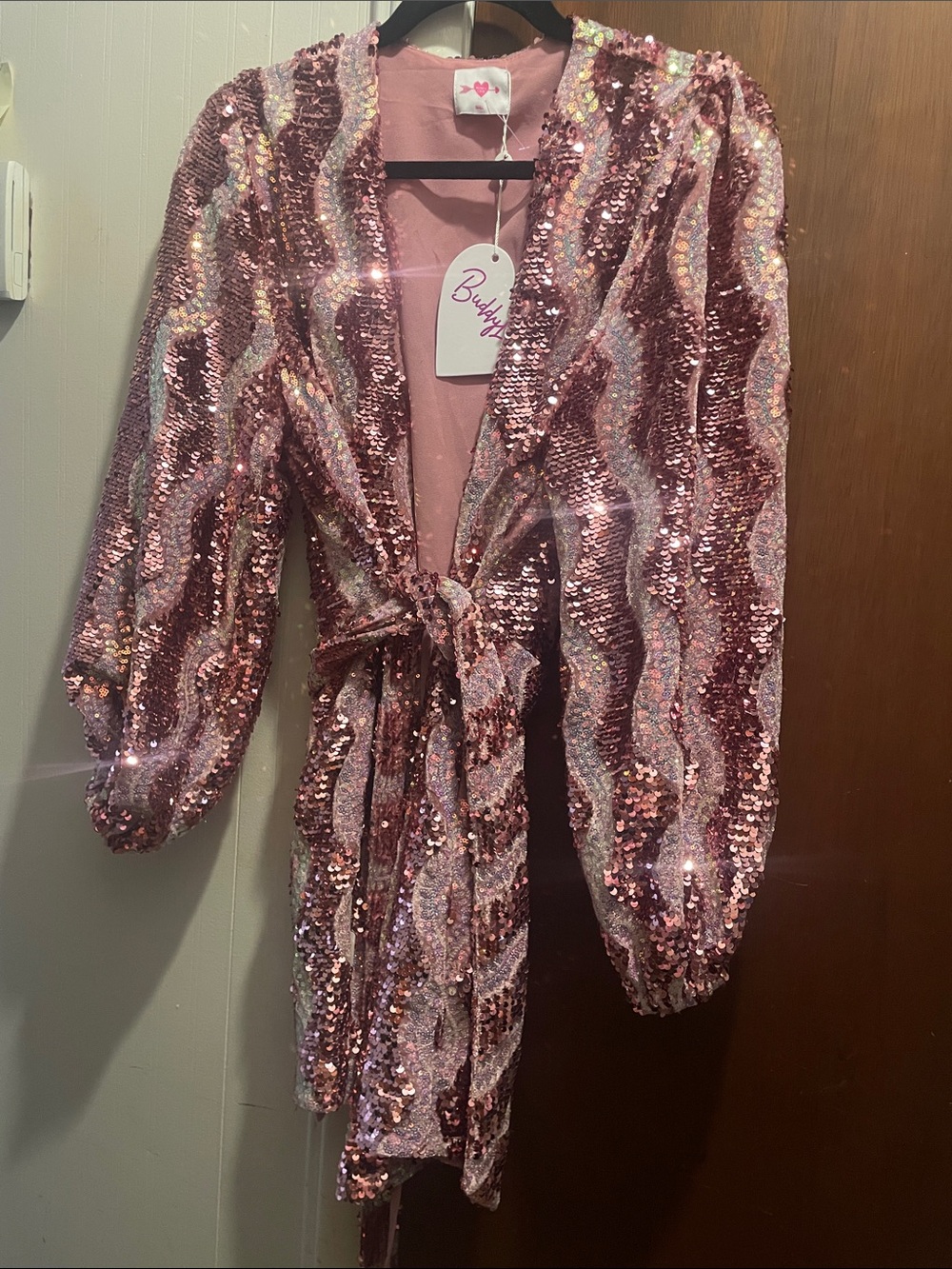 Buddy Love Pink Wave Wrap Dress with Tie NWR (Small$